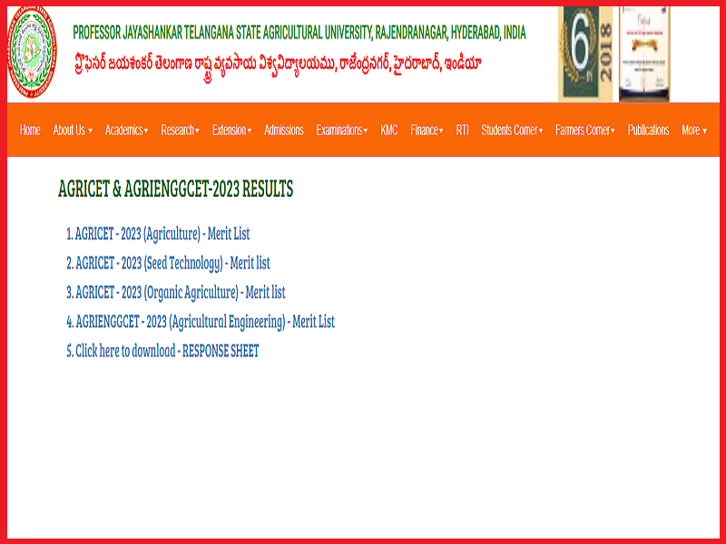 PJTSAU AGRICET, AGRIENGGCET Result 2023
