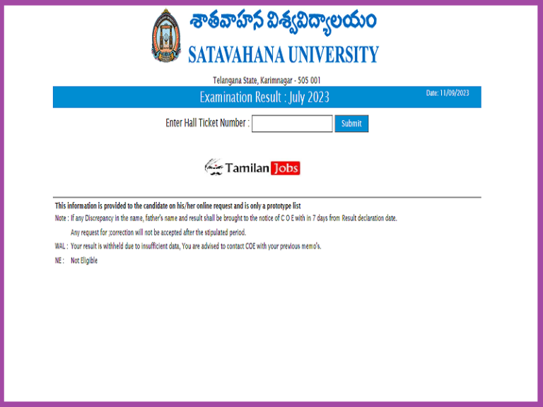 Satavahana University LL.B R20 Results 2023