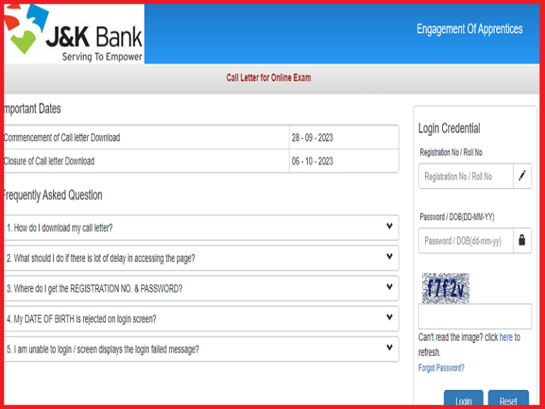 JK Bank Apprentice Admit Card 2023