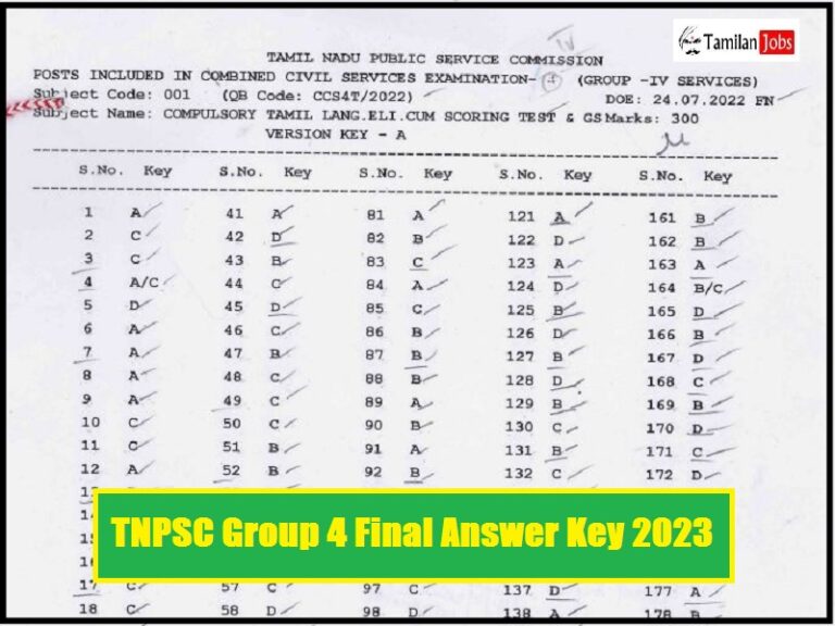 TNPSC Group 4 Final Answer Key 2023