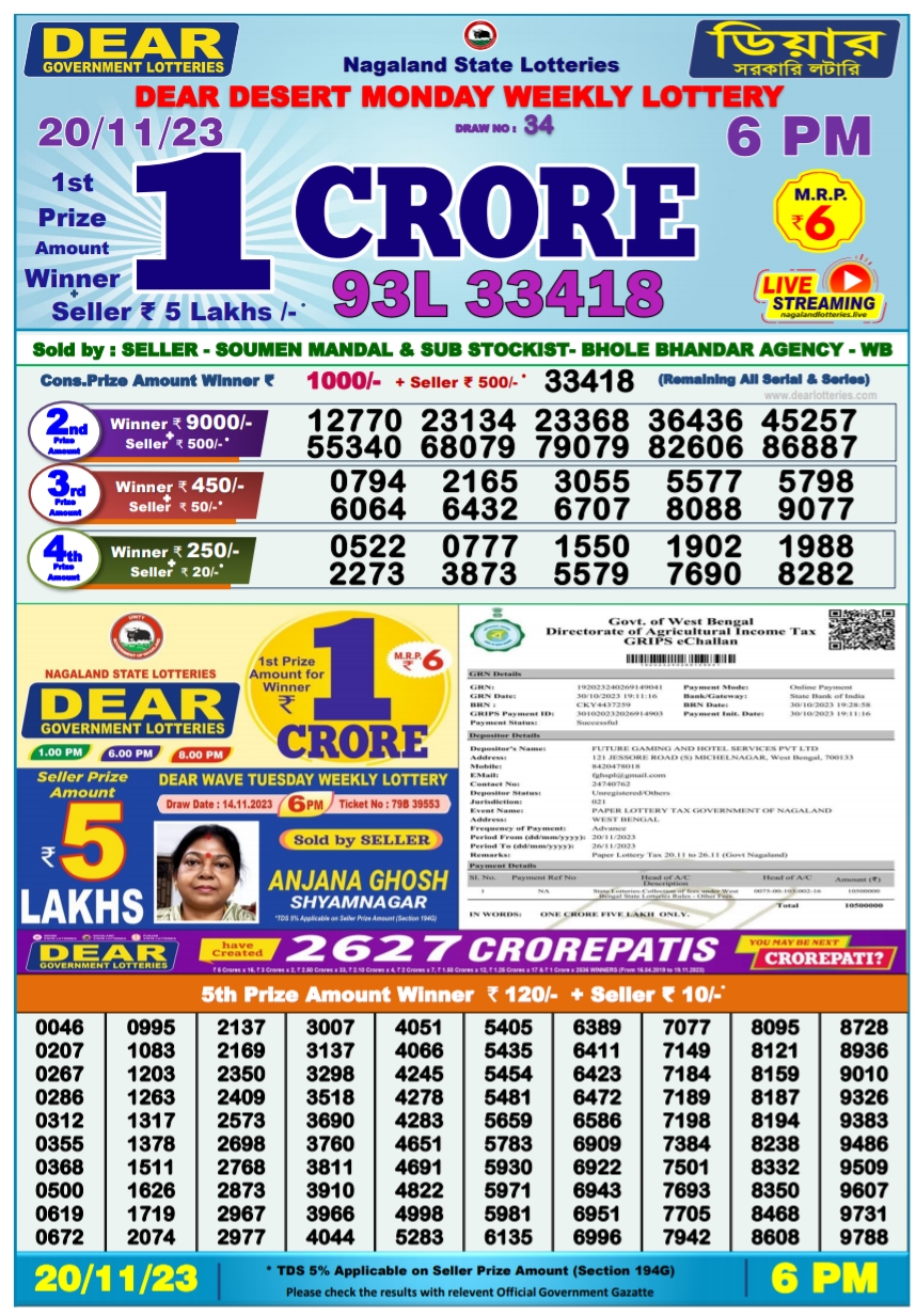 Lottery Sambad Today 21.11.2023 Result, 1Pm, 6Pm, 8Pm Live